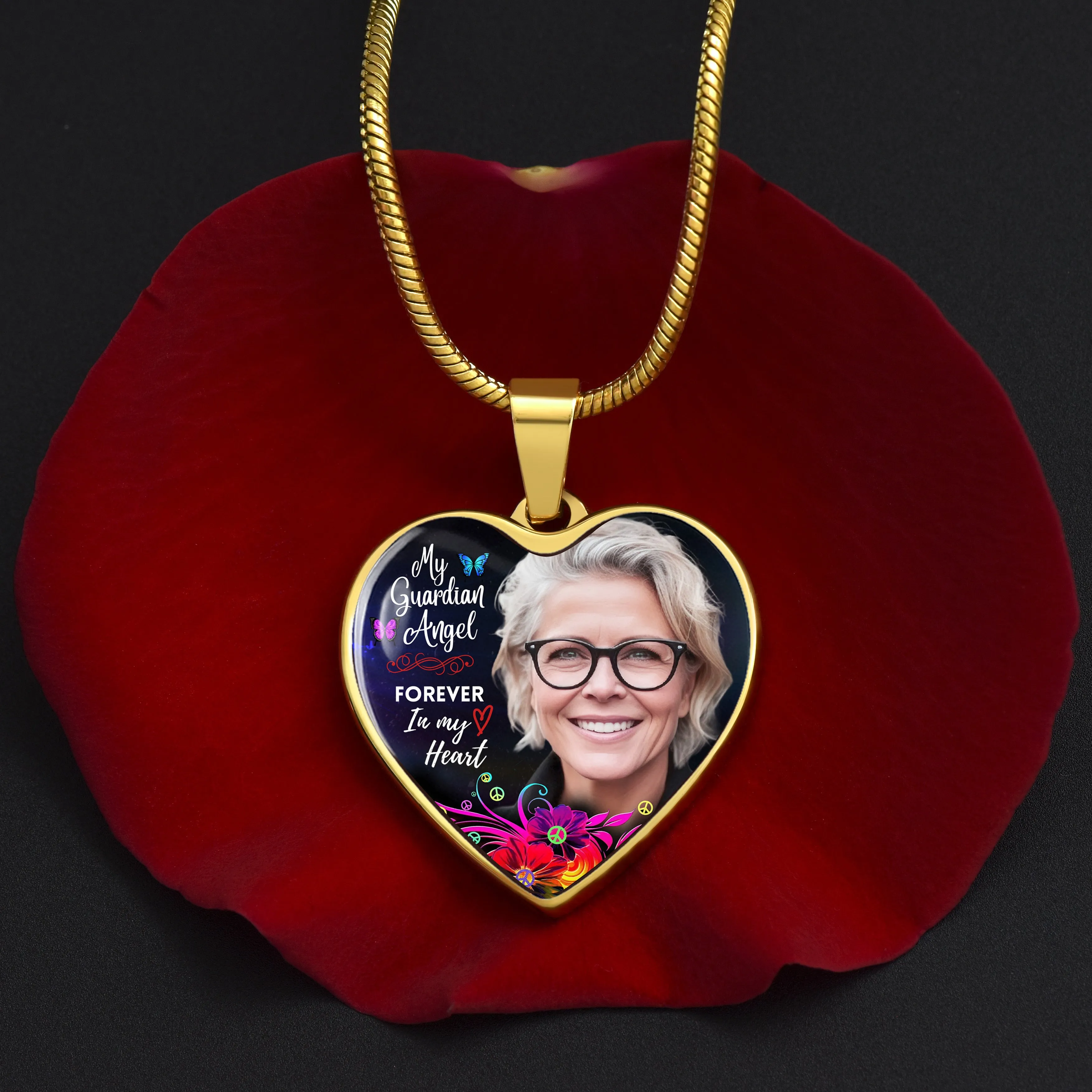 Guardian Angel Heart Photo Memorial Necklace