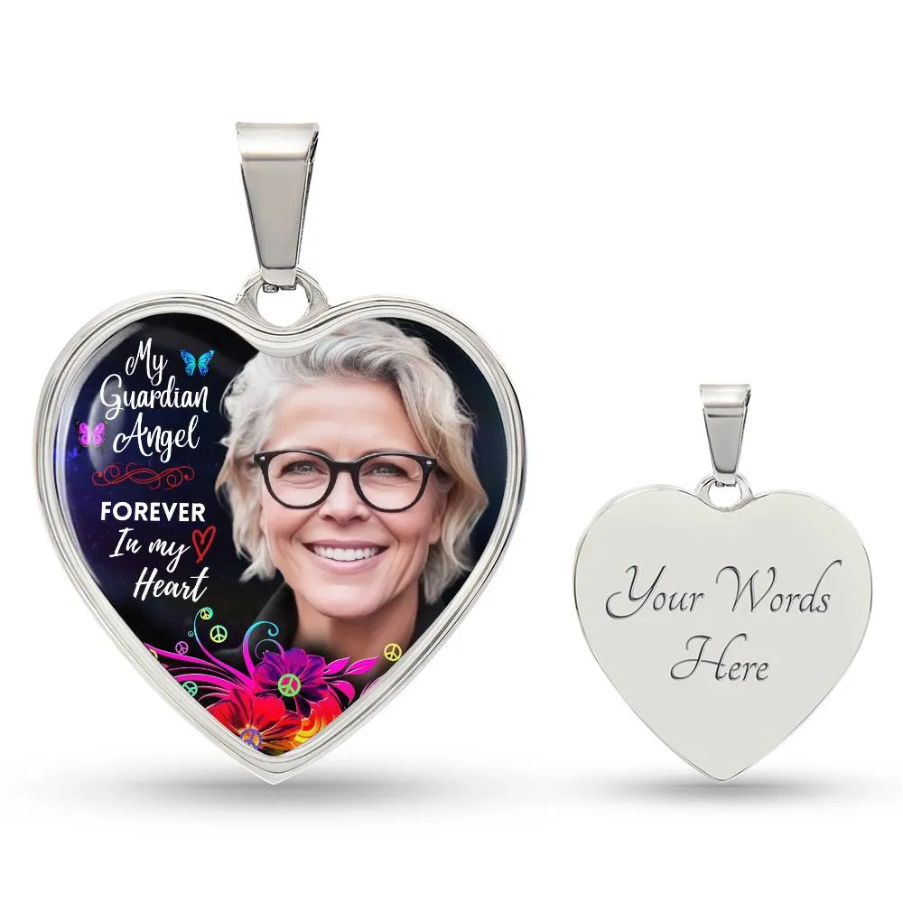 Guardian Angel Heart Photo Memorial Necklace