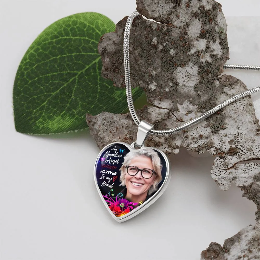 Guardian Angel Heart Photo Memorial Necklace