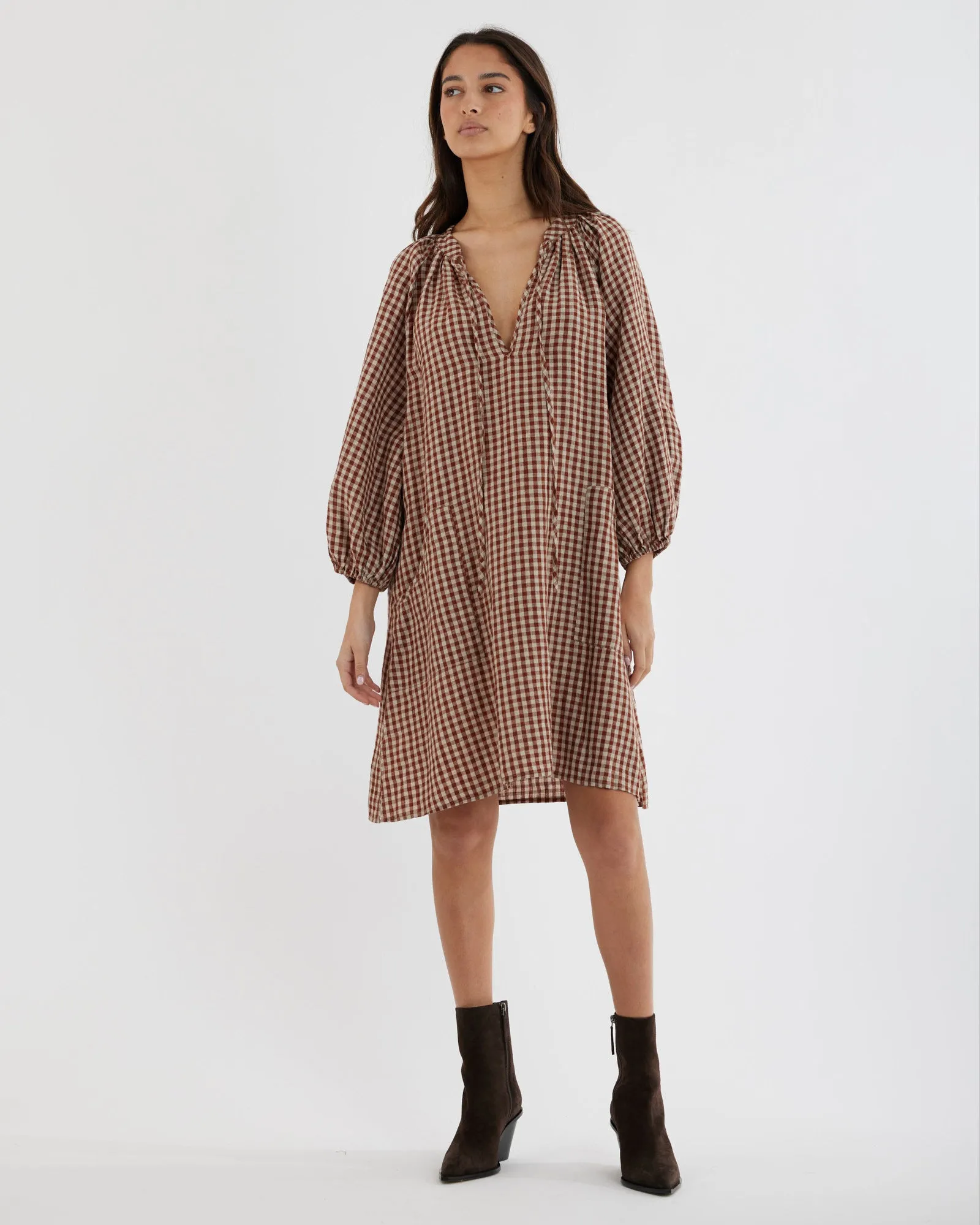 Hazel Checked Tunic Mini Dress