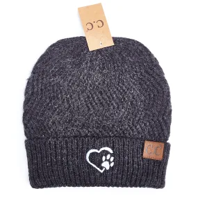 Heart Paw Chevron Knit Cuff Beanie