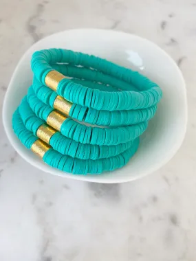 Heishi Color Pop Bracelet Turquoise Gold Barrel