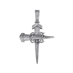 Iced Out Nail Cross with Chain Pendant - Silver