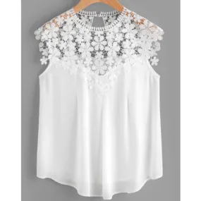 KEYHOLE BACK DAISY LACE SHOULDER BLOUSE