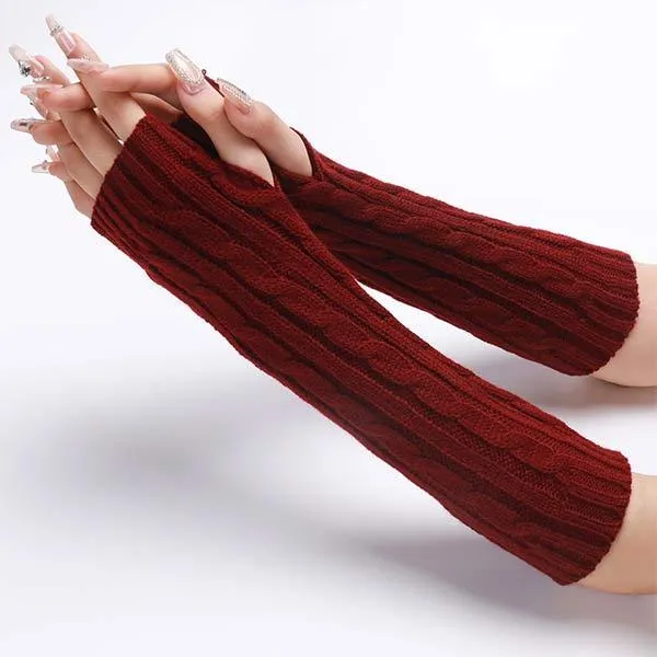 Knitted Warm Fingerless Sweater Arm Sleeves 75966435C