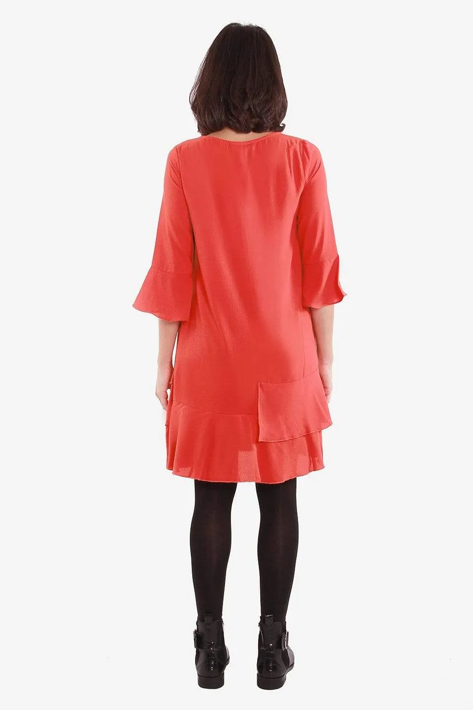 Long Sleeves Christana Tier Nursing Dress Coral Red