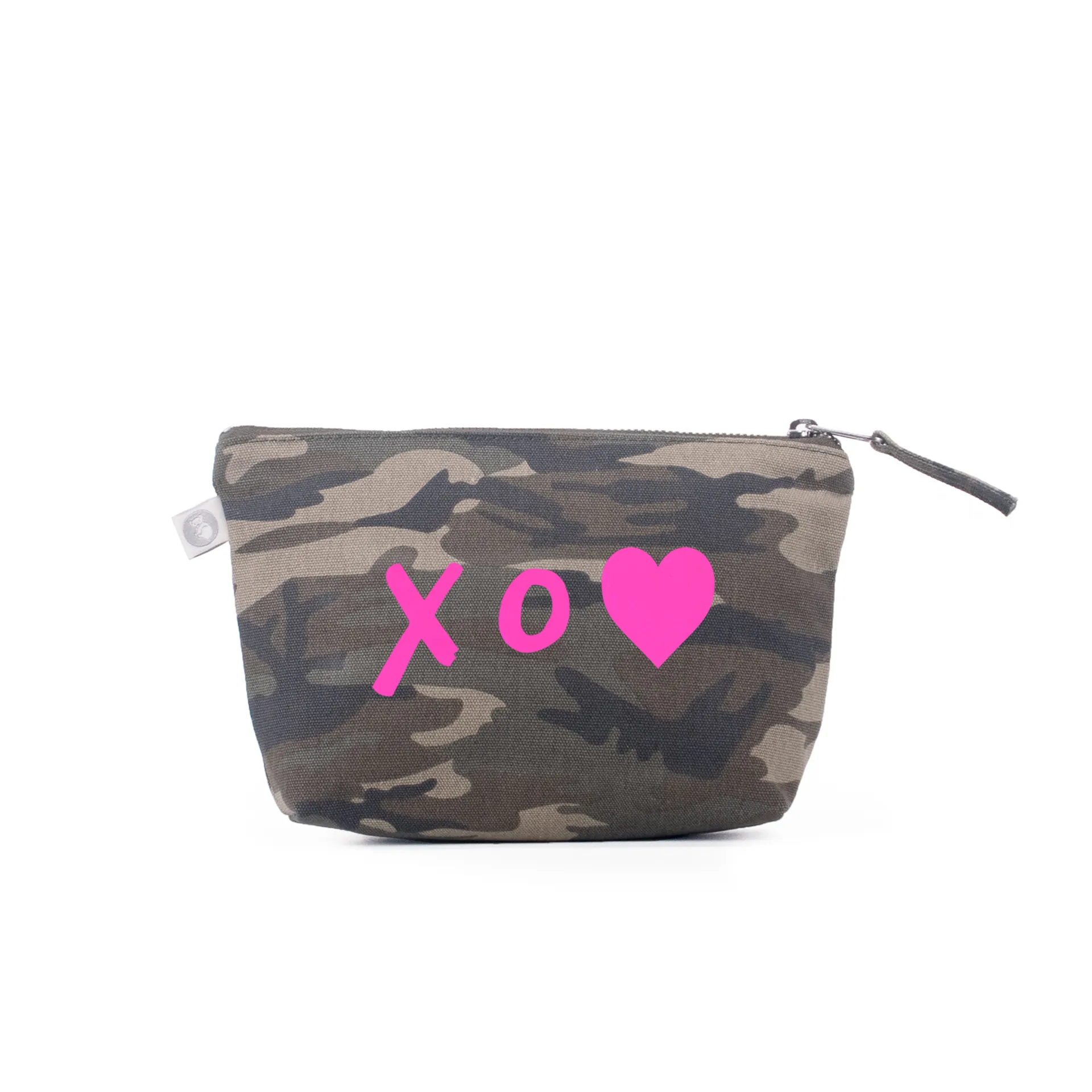 Makeup Bag: Green Camouflage - Pink Matte XO Heart