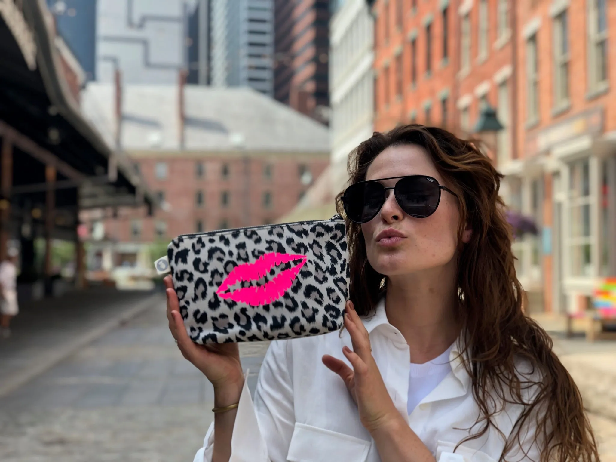 Makeup Bag: Leopard with Neon Pink Matte Lips