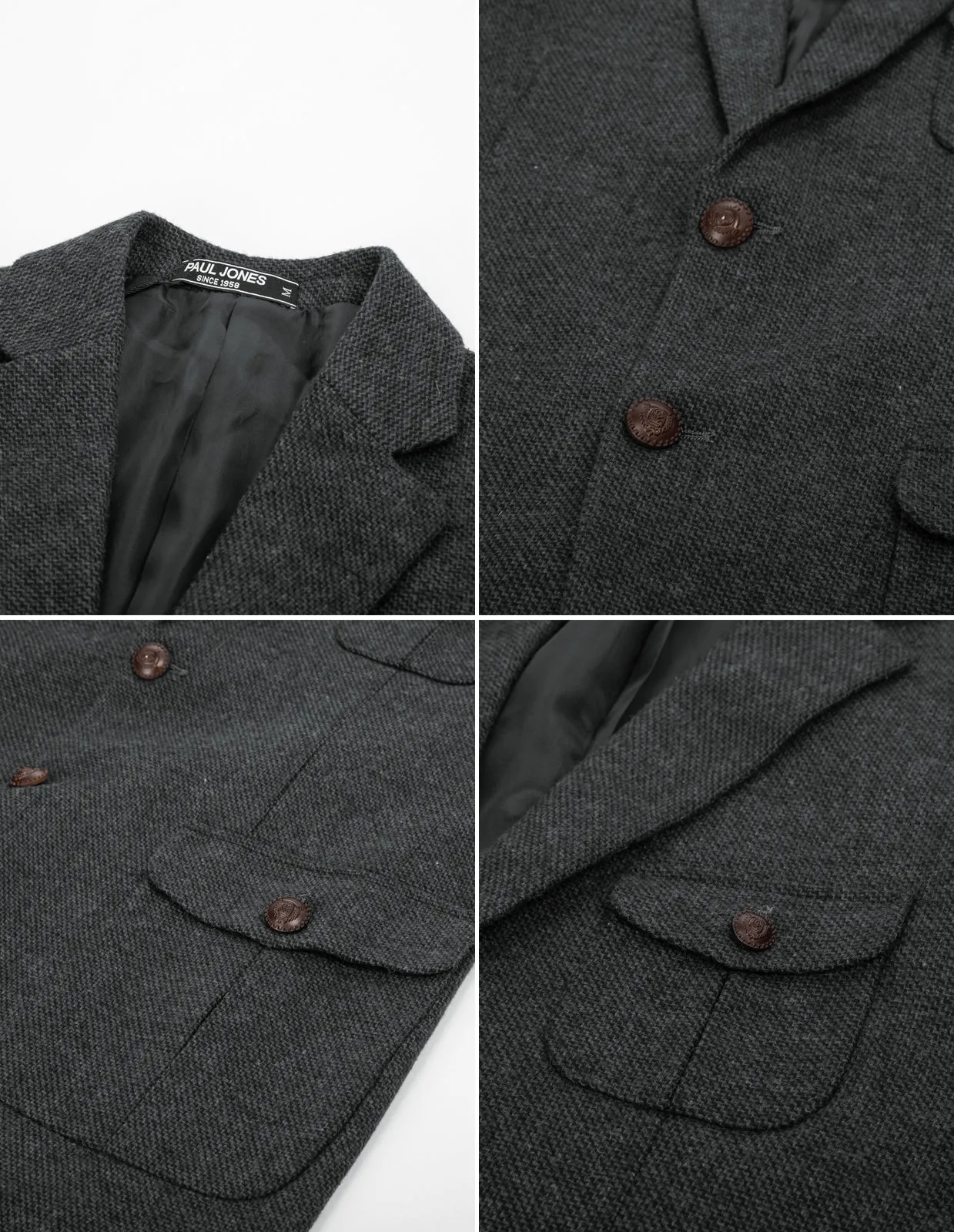 Men Herring Bone Textured Blazer Coat Notch Lapel Two Buttons Coat