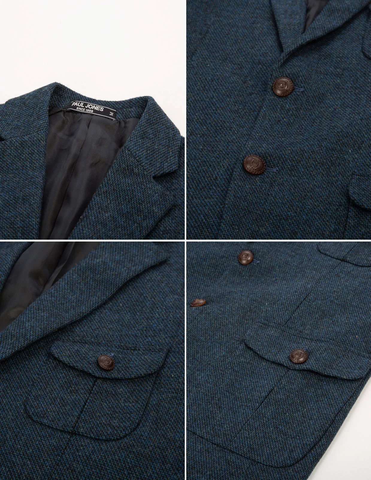 Men Herring Bone Textured Blazer Coat Notch Lapel Two Buttons Coat