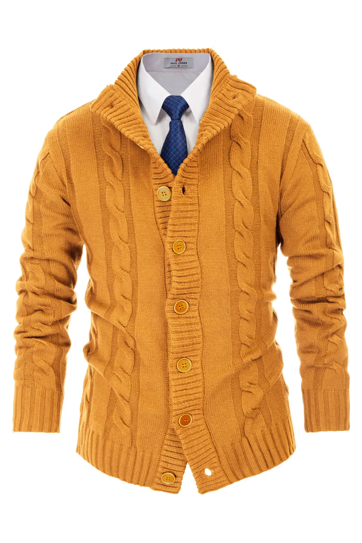 Men's Cardigan with Button Closure, Cable Knit Cardigan with Ribbed Stand-Up Collar for Autumn Winter