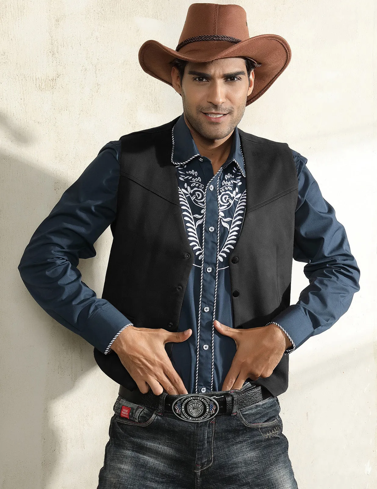 Men's Suede Leather Suit Vest Casual Western Cowboy Waistcoat Vests