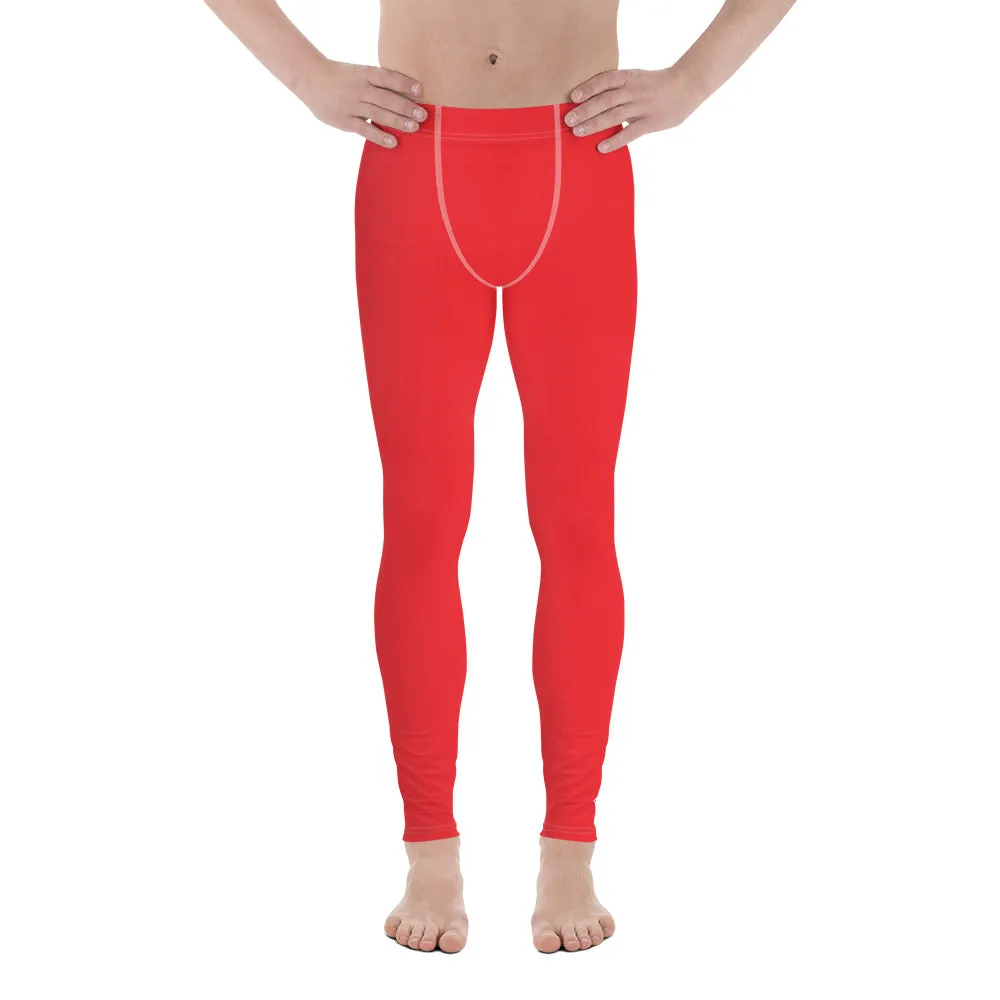 Men's Urban Fitness: Solid Color Athletic Leggings - Scarlet