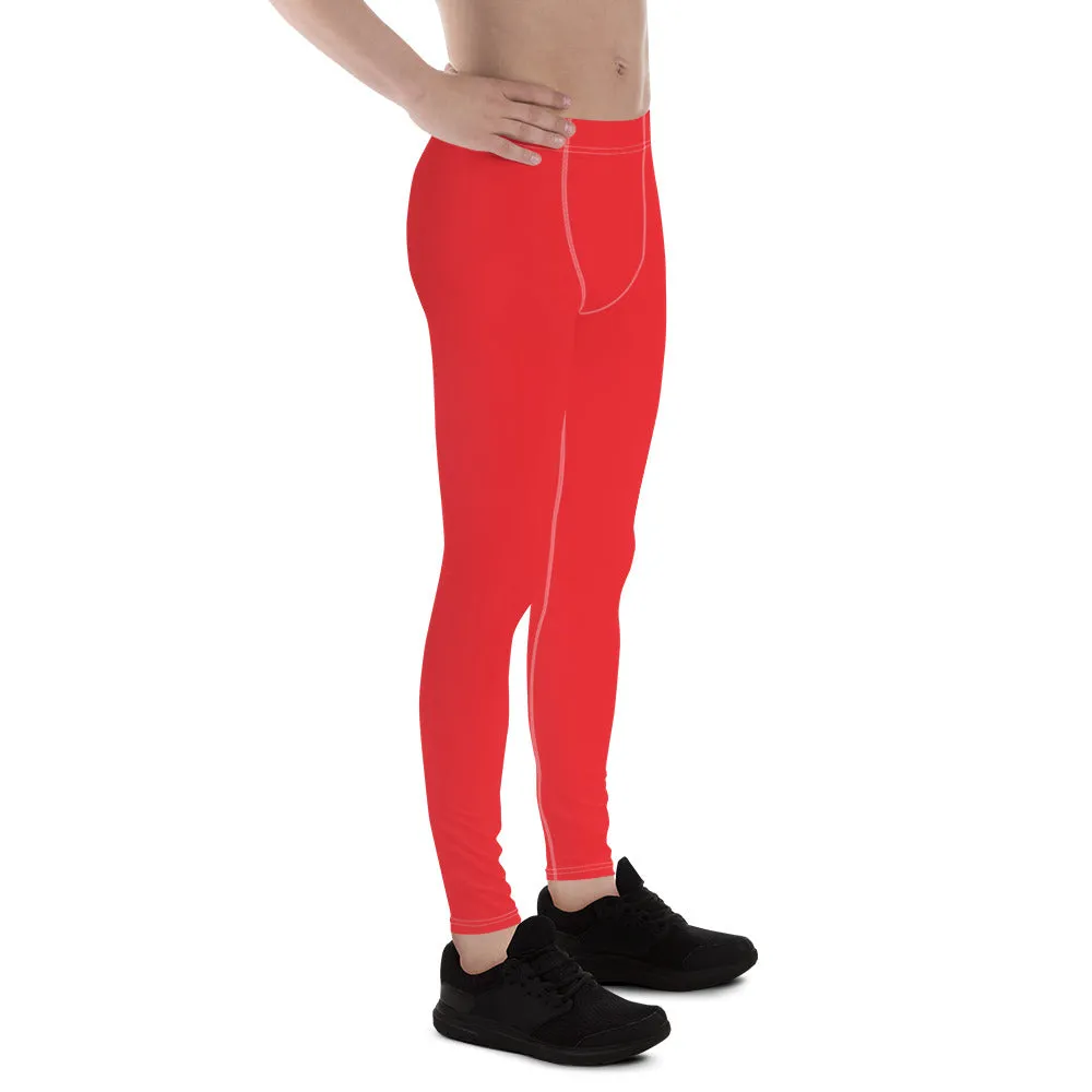 Men's Urban Fitness: Solid Color Athletic Leggings - Scarlet