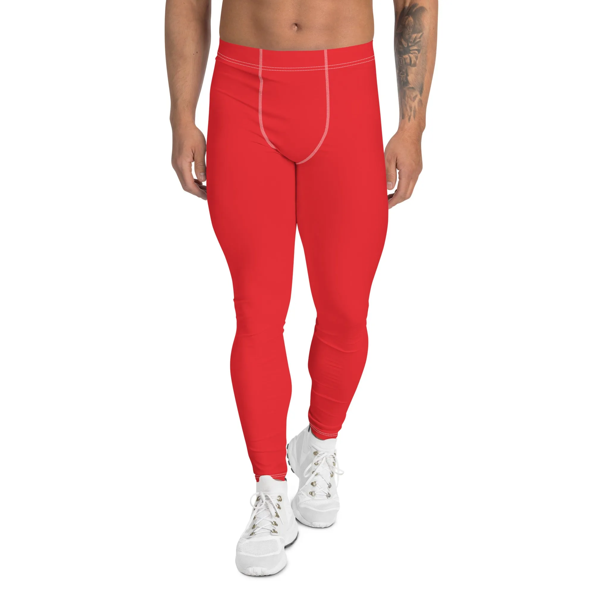 Men's Urban Fitness: Solid Color Athletic Leggings - Scarlet