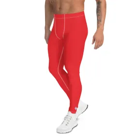 Men's Urban Fitness: Solid Color Athletic Leggings - Scarlet