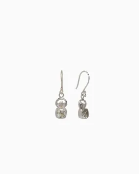 Petroglyph & Square Stone Drop Earrings - Prasiolite