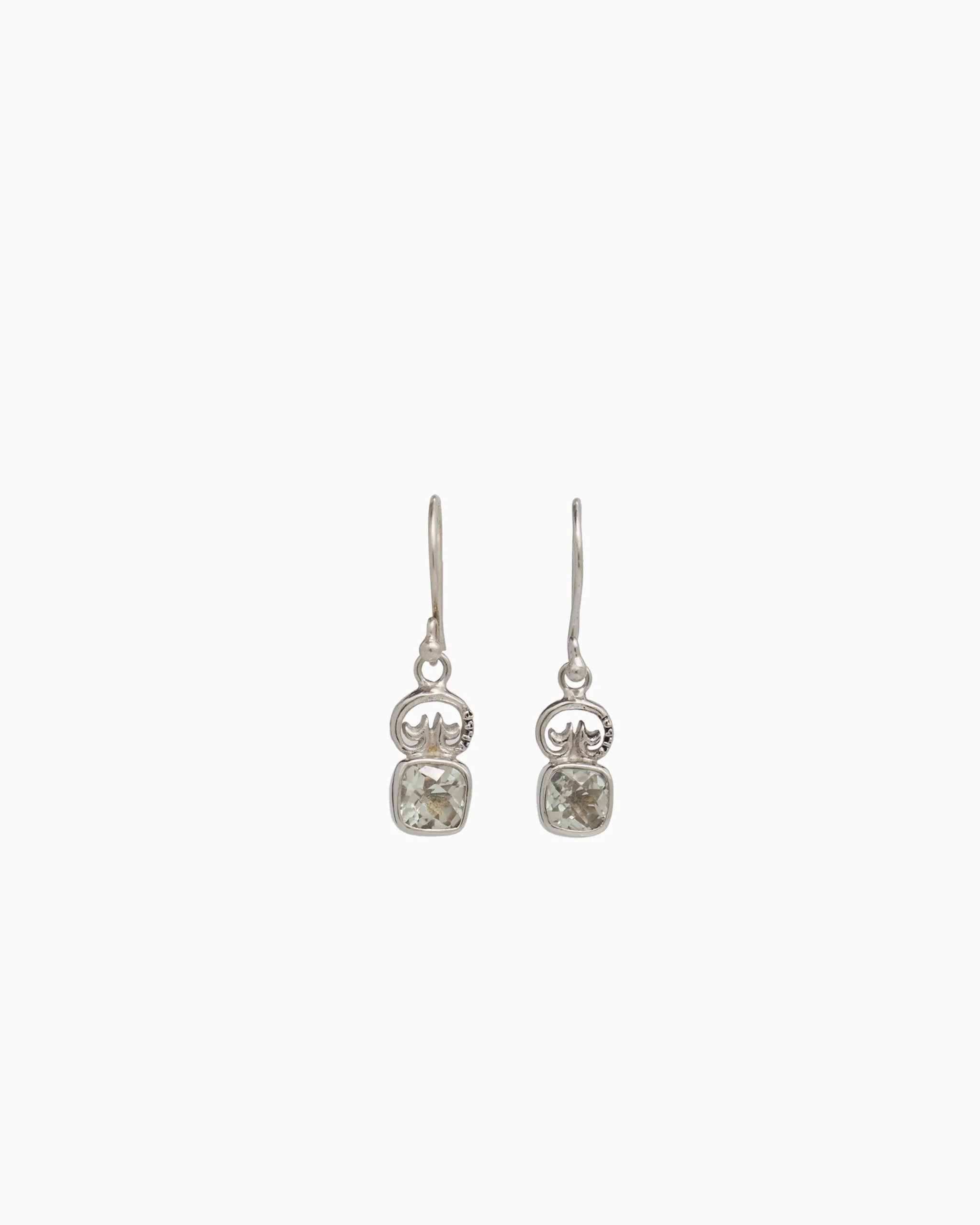 Petroglyph & Square Stone Drop Earrings - Prasiolite