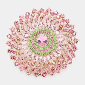 Pink and Green Marquise Stone Accented Bubble Stone Cluster Pin Brooch