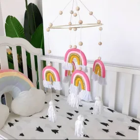 Pink Handmade Rainbow Hanging Baby Crib Mobile