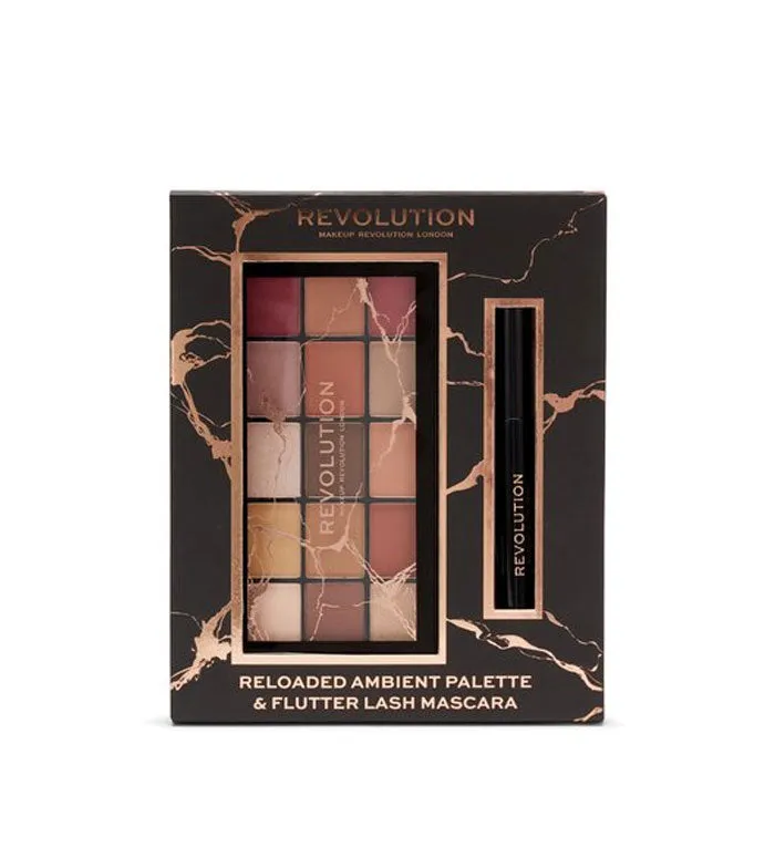 Revolution - Set de regalo con paleta de sombras Reloaded Ambient y máscara de pestaas Flutter Lash