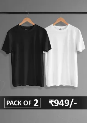 Solid Half Sleeve T-Shirt Men Combo Black & White - Basics