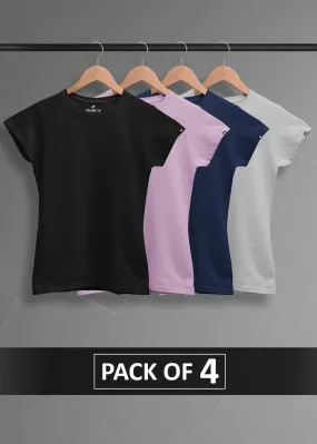 Solid Half Sleeve T-Shirt Women Combo - Pack of 4