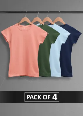 Solid Half Sleeve T-Shirt Women Combo - Pack of 4