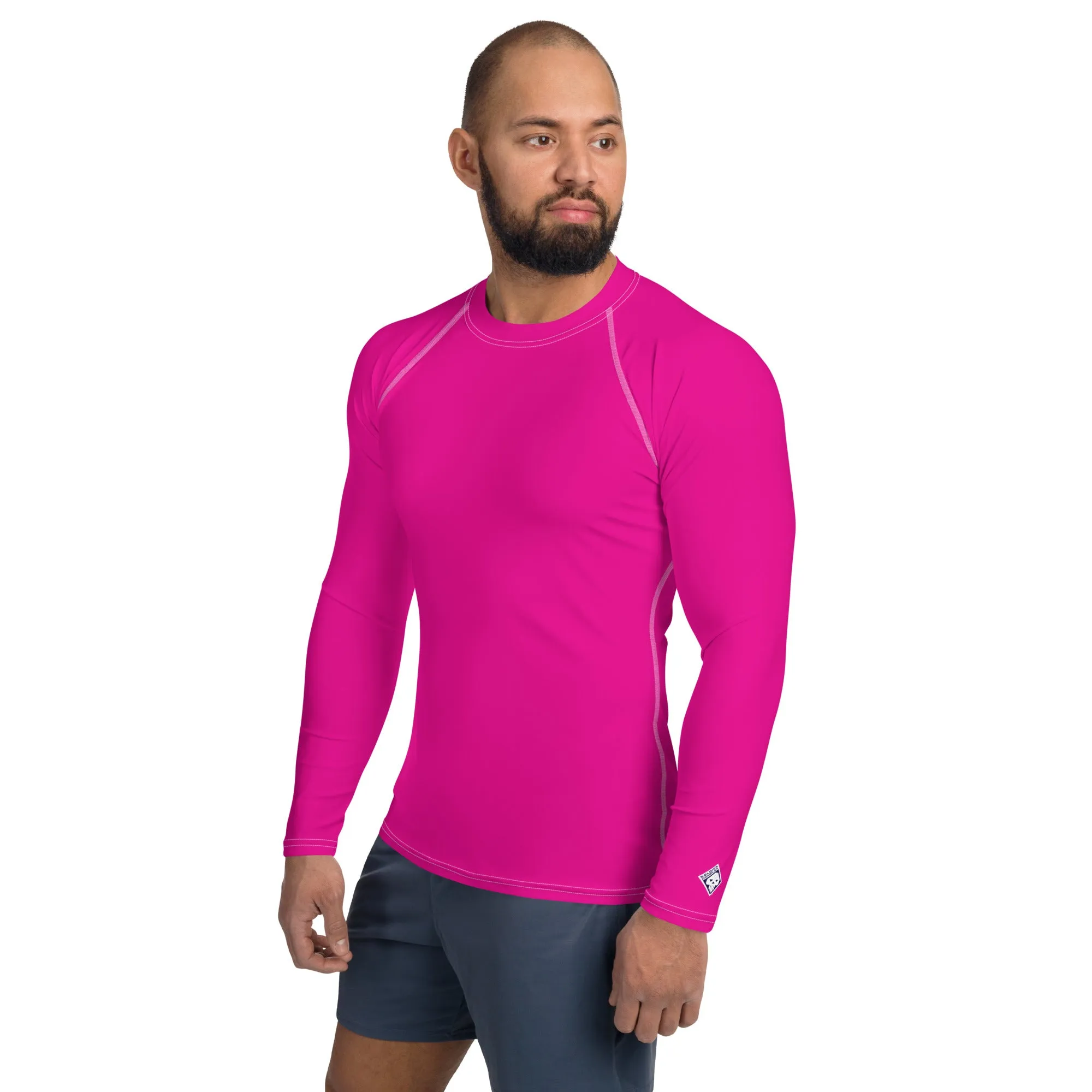 Sun-Ready Style: Men's Solid Color Long Sleeve Rash Guard - Hollywood Cerise