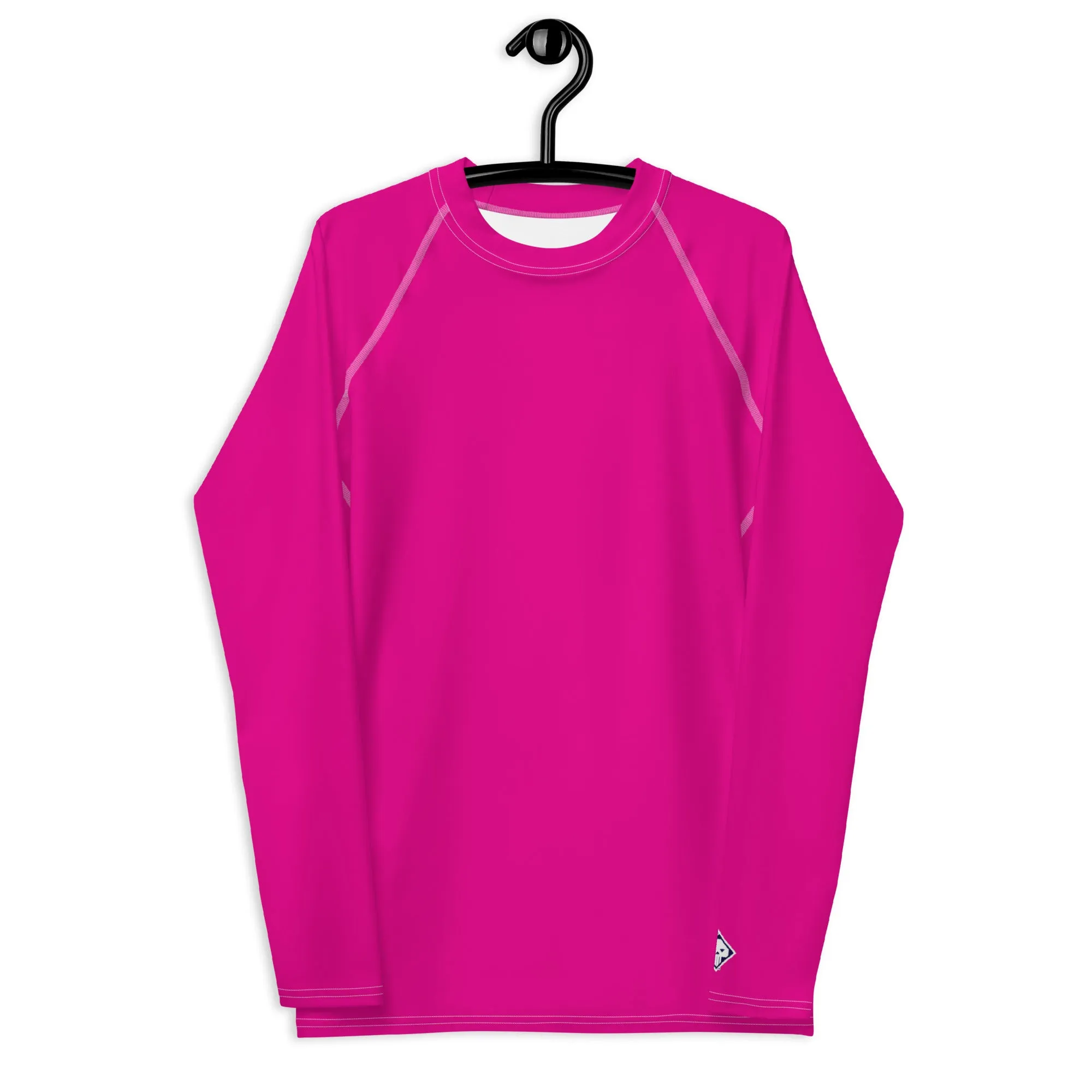 Sun-Ready Style: Men's Solid Color Long Sleeve Rash Guard - Hollywood Cerise