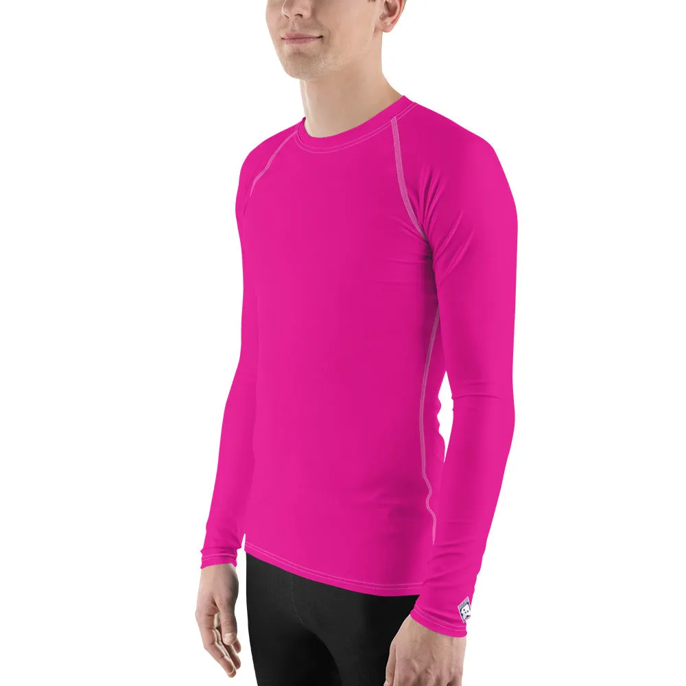 Sun-Ready Style: Men's Solid Color Long Sleeve Rash Guard - Hollywood Cerise