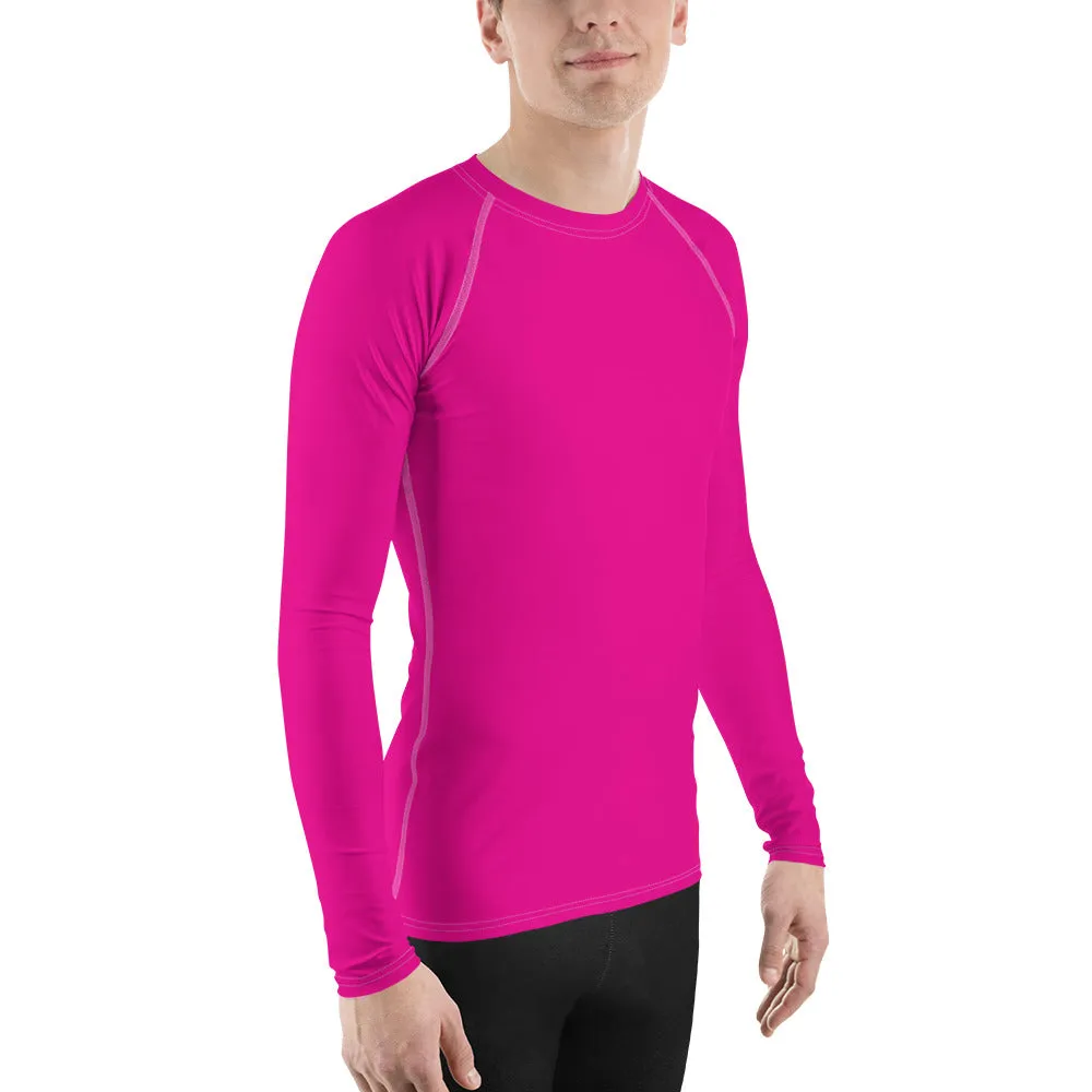 Sun-Ready Style: Men's Solid Color Long Sleeve Rash Guard - Hollywood Cerise