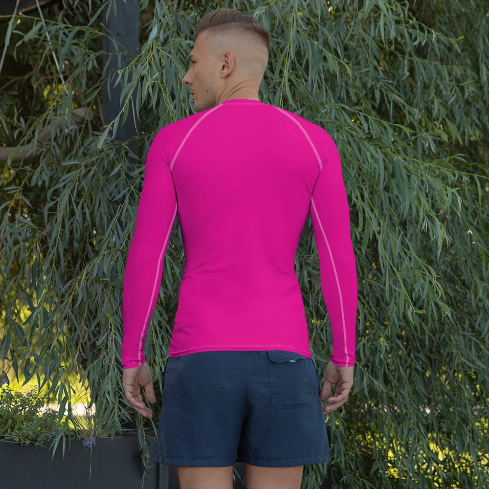 Sun-Ready Style: Men's Solid Color Long Sleeve Rash Guard - Hollywood Cerise