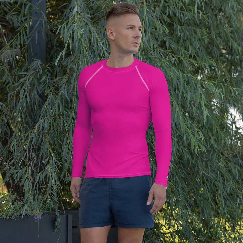 Sun-Ready Style: Men's Solid Color Long Sleeve Rash Guard - Hollywood Cerise