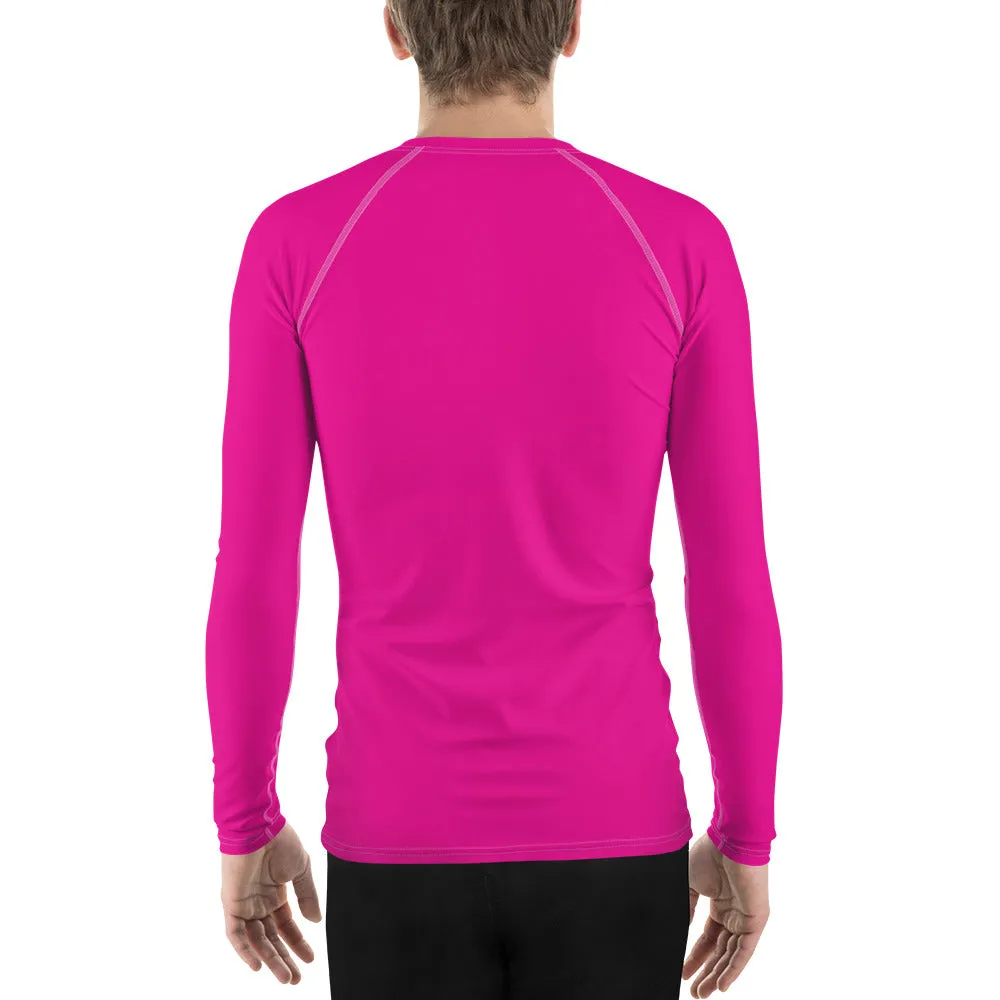 Sun-Ready Style: Men's Solid Color Long Sleeve Rash Guard - Hollywood Cerise