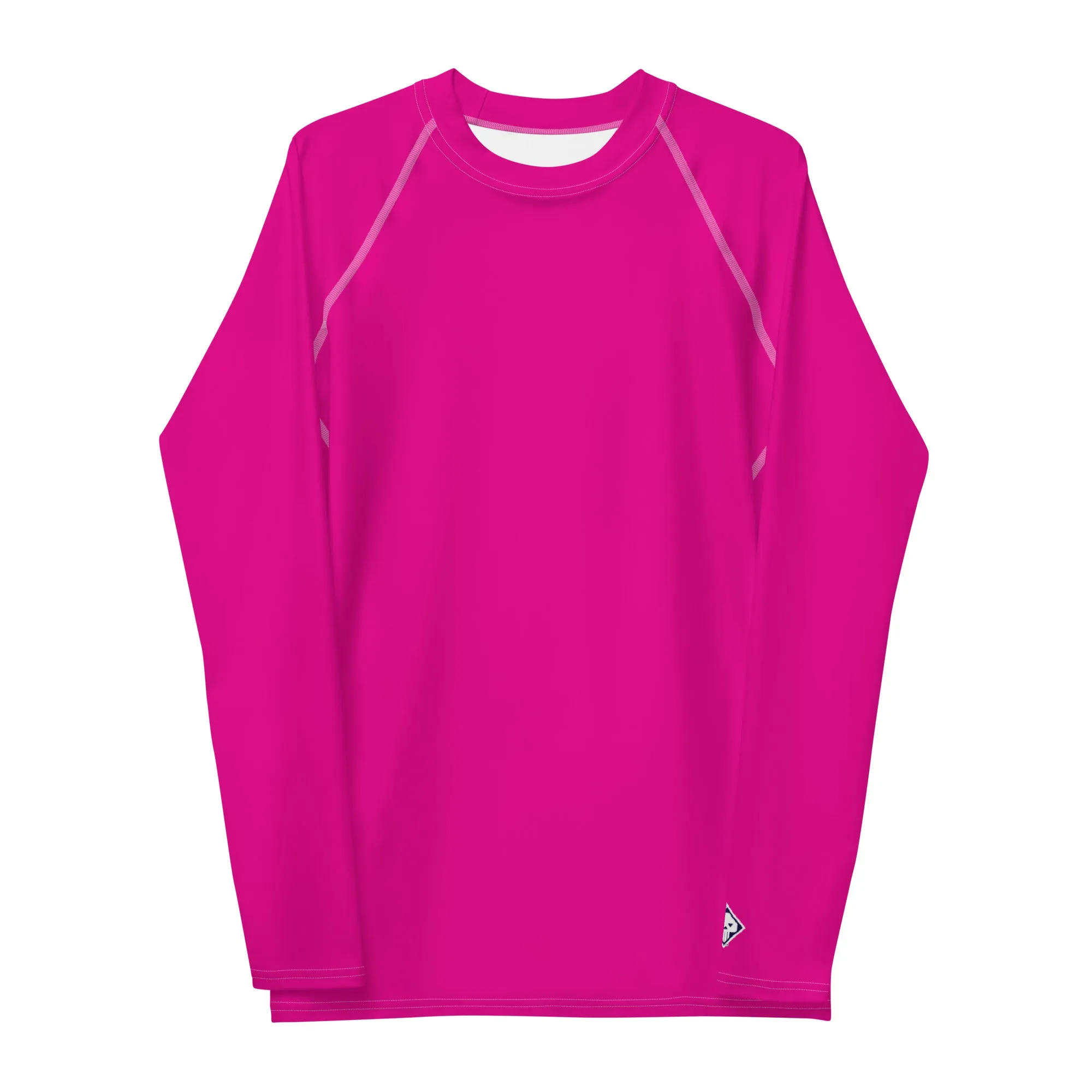 Sun-Ready Style: Men's Solid Color Long Sleeve Rash Guard - Hollywood Cerise