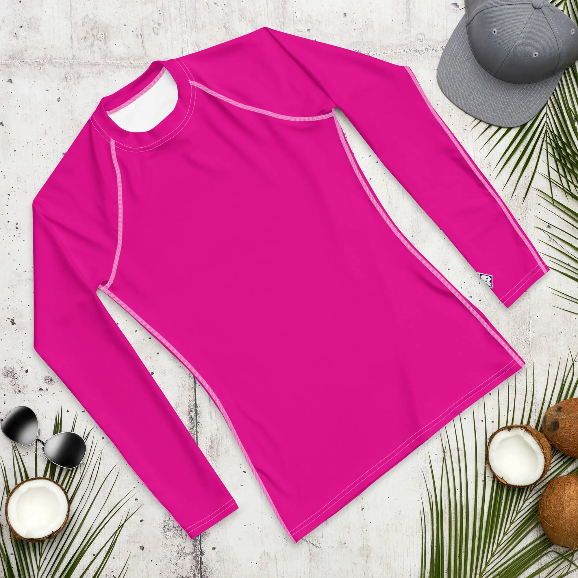 Sun-Ready Style: Men's Solid Color Long Sleeve Rash Guard - Hollywood Cerise