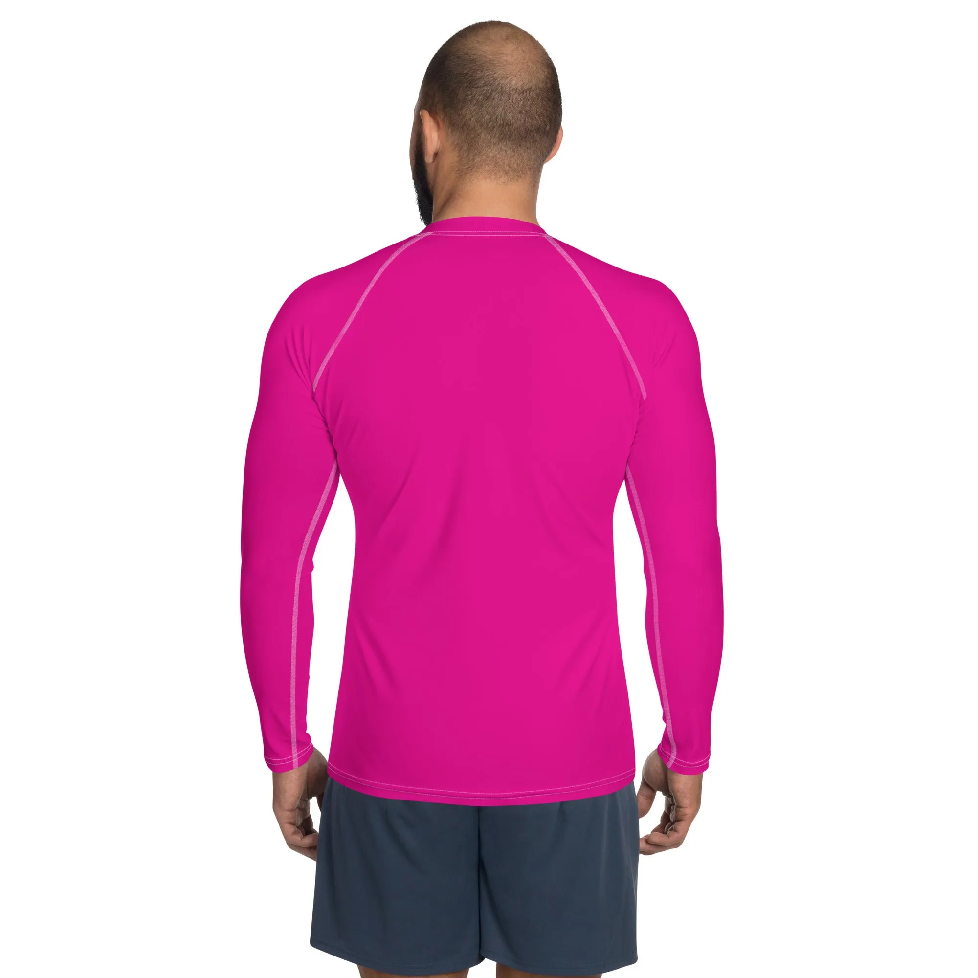 Sun-Ready Style: Men's Solid Color Long Sleeve Rash Guard - Hollywood Cerise