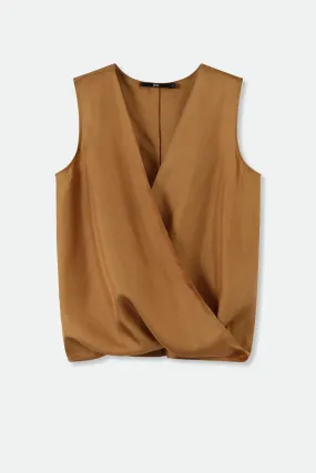 TARA SILK TWILL TWIST TANK TOP IN COPPER