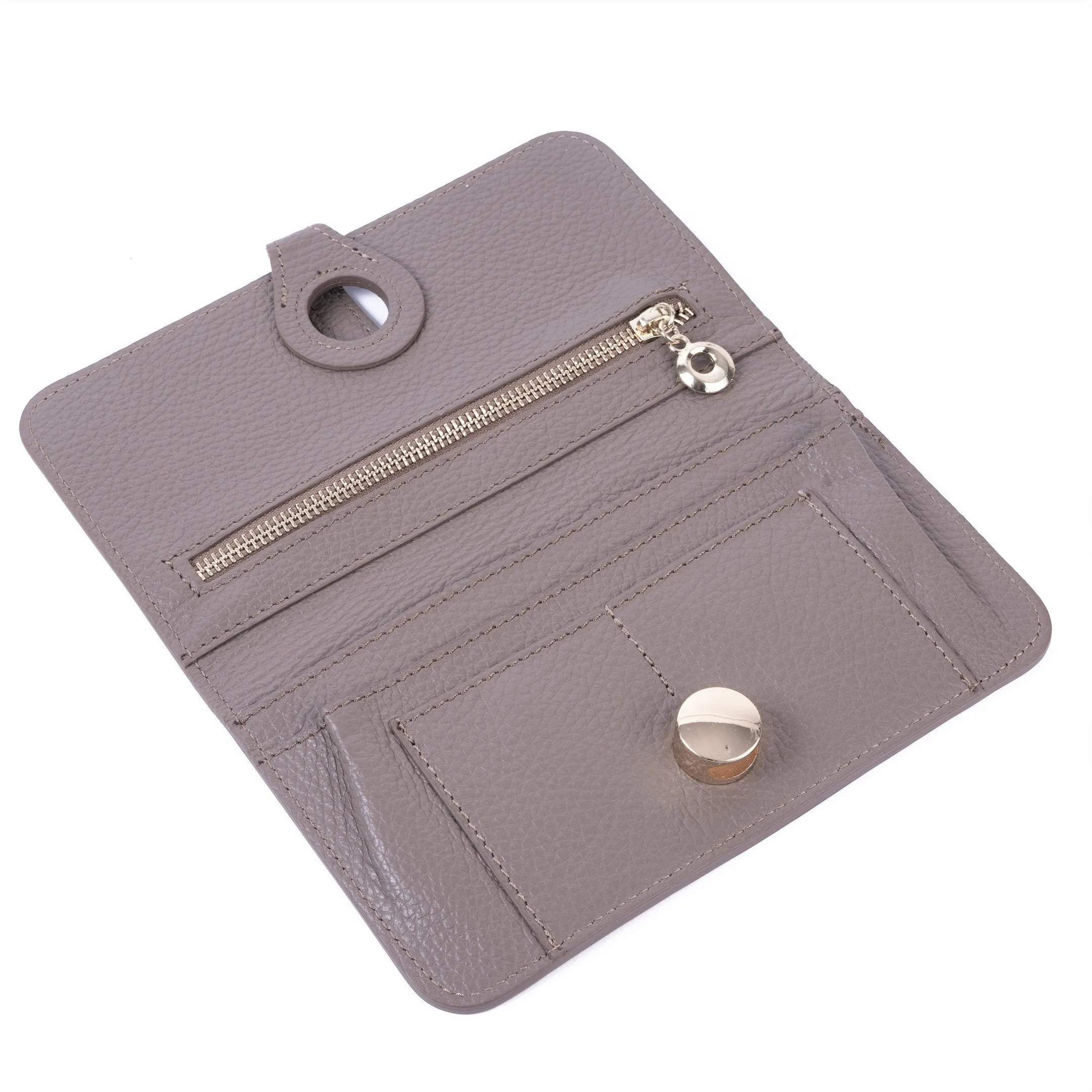 Taupe Pebble Grain Leather Purse Clutch