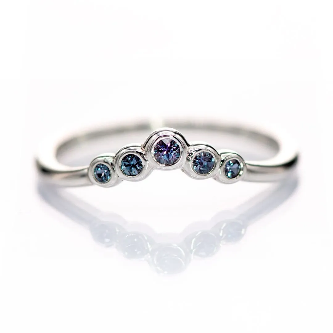 Velda - Graduated Chatham Alexandrite Curved Contoured Sterling Silver Stacking Wedding Ring {Ready to Ship}