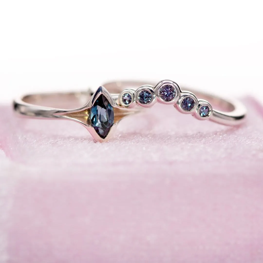 Velda - Graduated Chatham Alexandrite Curved Contoured Sterling Silver Stacking Wedding Ring {Ready to Ship}