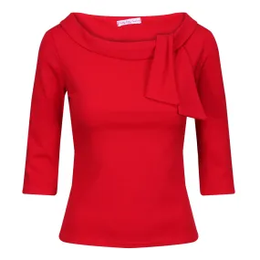 Vintage Red 3/4 Sleeve Tie Neck Top