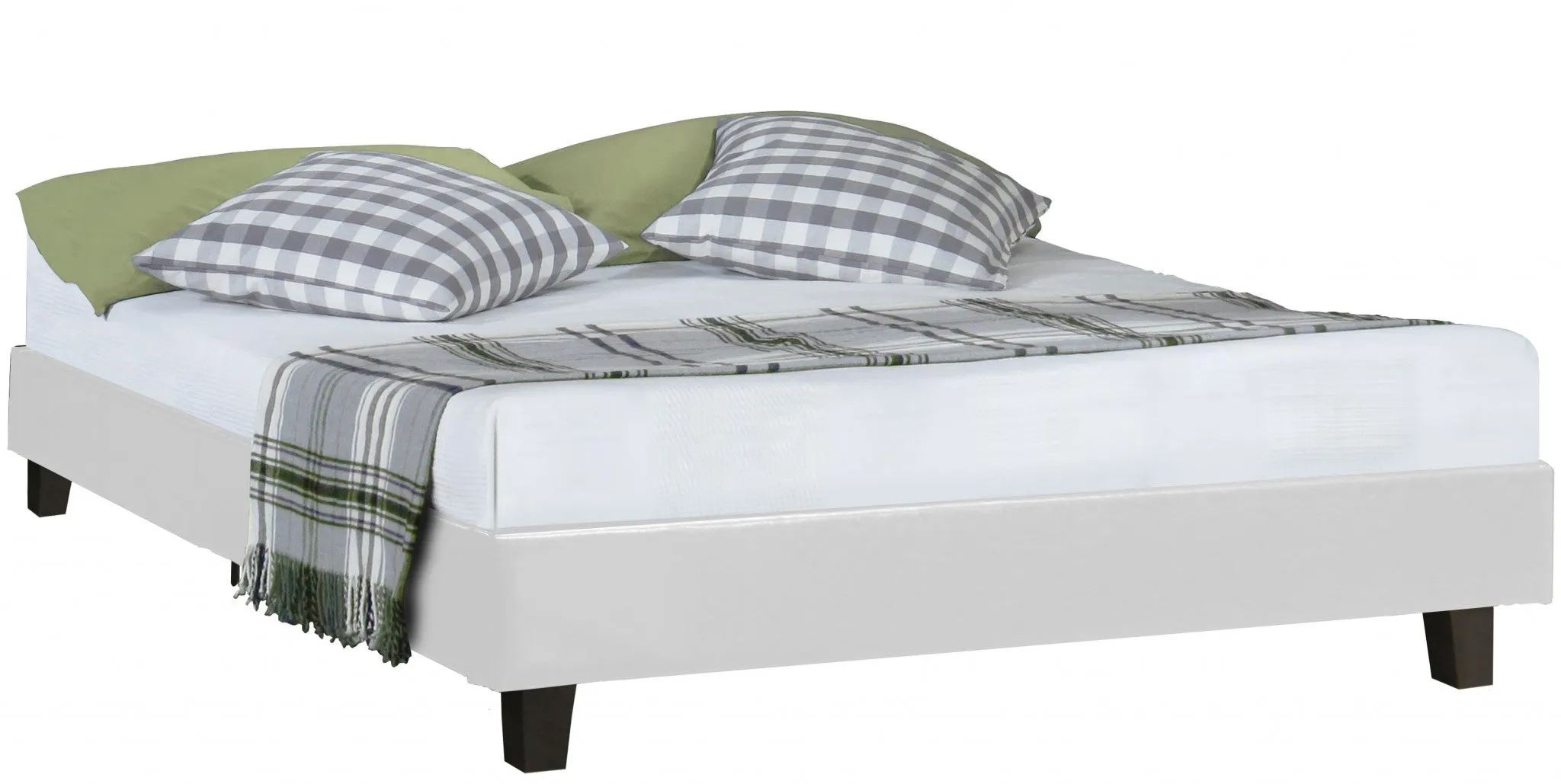 White Platform Queen Bed with Two Nightstands