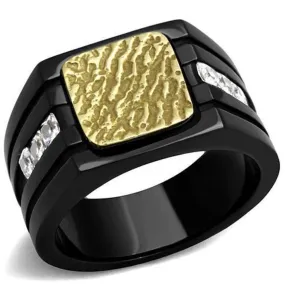 WildKlass Stainless Steel Ring Two-Tone IP Gold Men AAA Grade CZ Clear