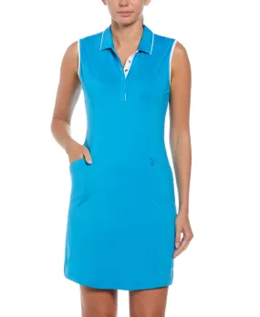 Women's Solid Golf Dress With Snap Placket In Vivid Blue